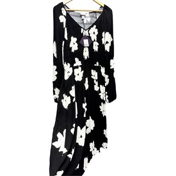 Ava & Viv Women's V-Neck Long Balloon Sleeve Smocked Black Floral Dress Sz 1xl - Picture 5 of 9